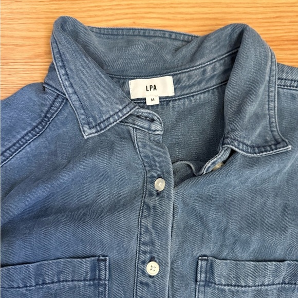 LPA Blue Denim Button-Up Shirt Dress with Belt Size Medium - Picture 4 of 7